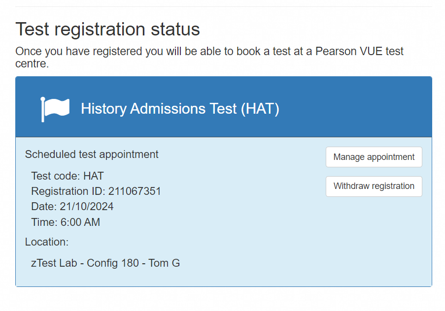 Screenshot of registration portal