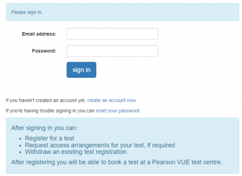 Screenshot of registration portal