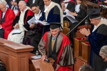 Image of Sir Michael Palin in the Sheldonian Theatre having received his honorary degree