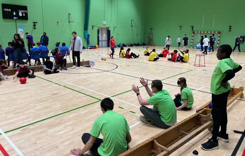 students playing sport in a hall