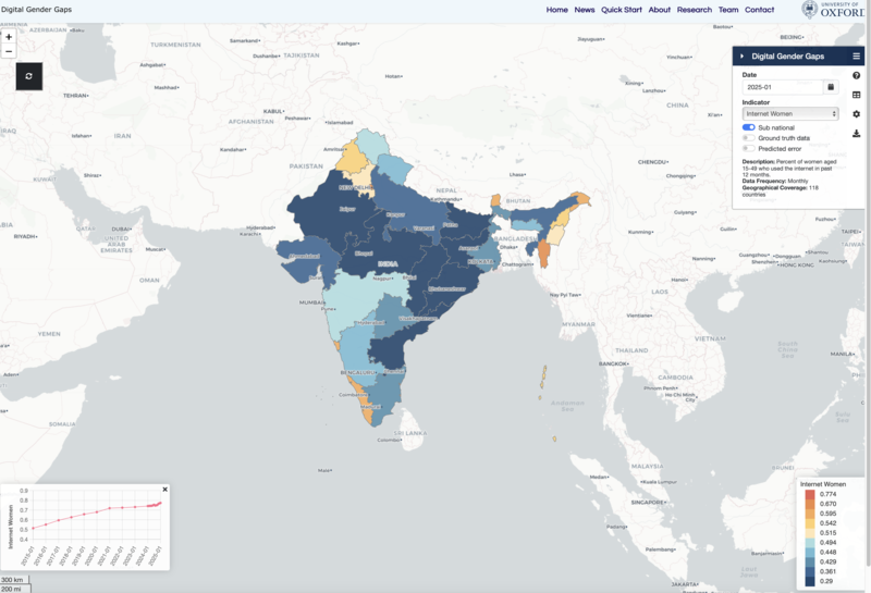 Updated Digital Gender Gaps dashboard showing subnational estimates of women’s internet use across India