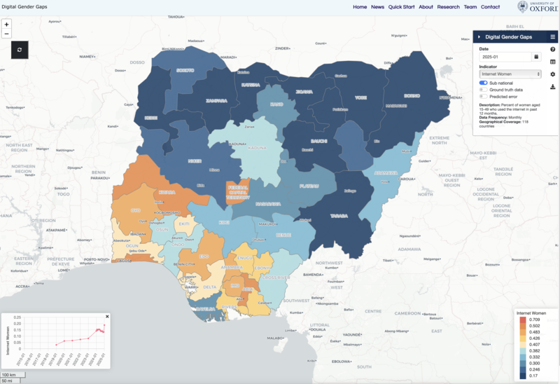 Updated Digital Gender Gaps dashboard showing subnational estimates of women’s internet use across Nigeria