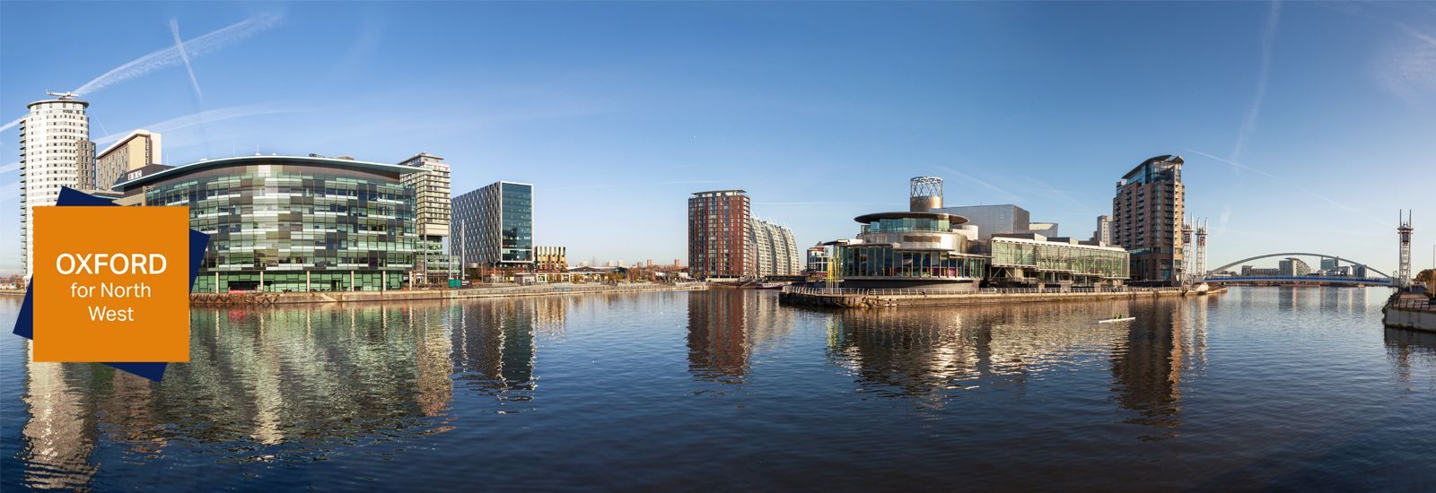 Salford Quays, Manchester, with BBC Manchester, Media City and Lowry theatre.
