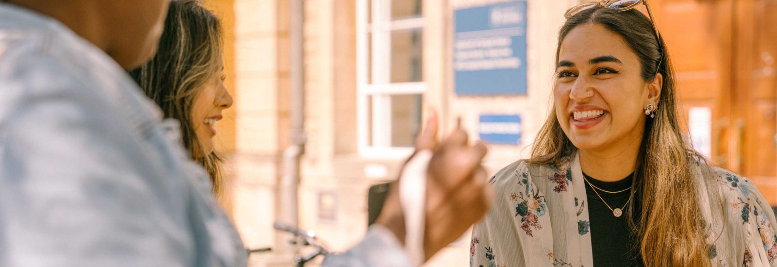 Student outside an Oxford building