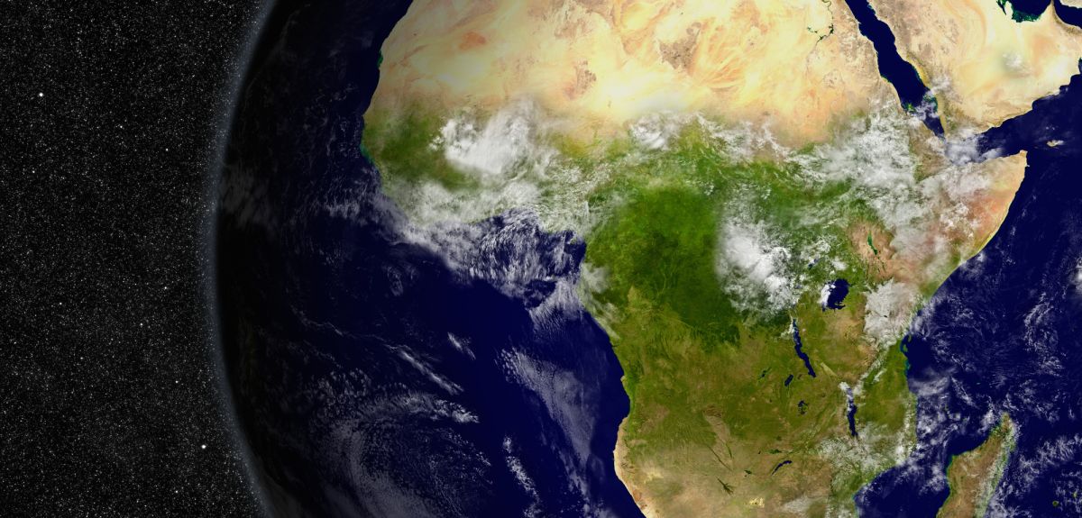 A satellite photograph of Africa. 