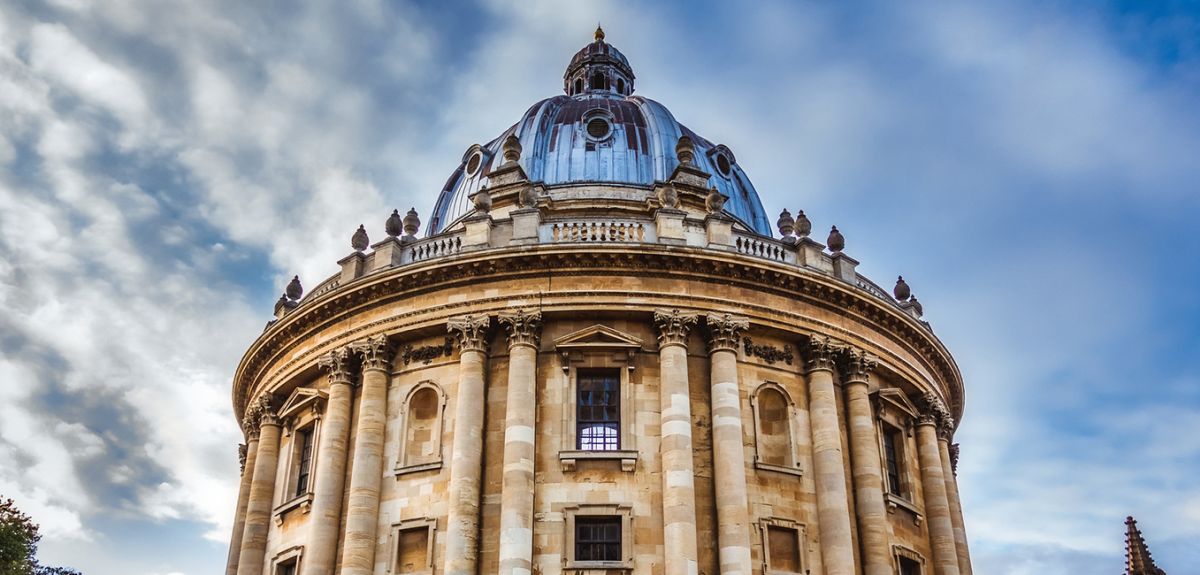 The Radcliffe Camera against a blue and cloudy sky
