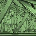 Structure of steel roof frame, with a green tint.
